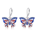 wholesale 925 Sterling Silver Blue American Flag Butterfly Drop Earrings For Women-0-6
